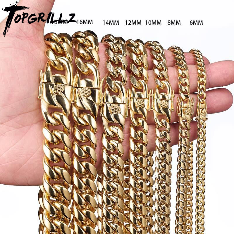 Cuban Link Chain 12Mm - TOPGRILLZ stal nierdzewna złoty kolor kubański
