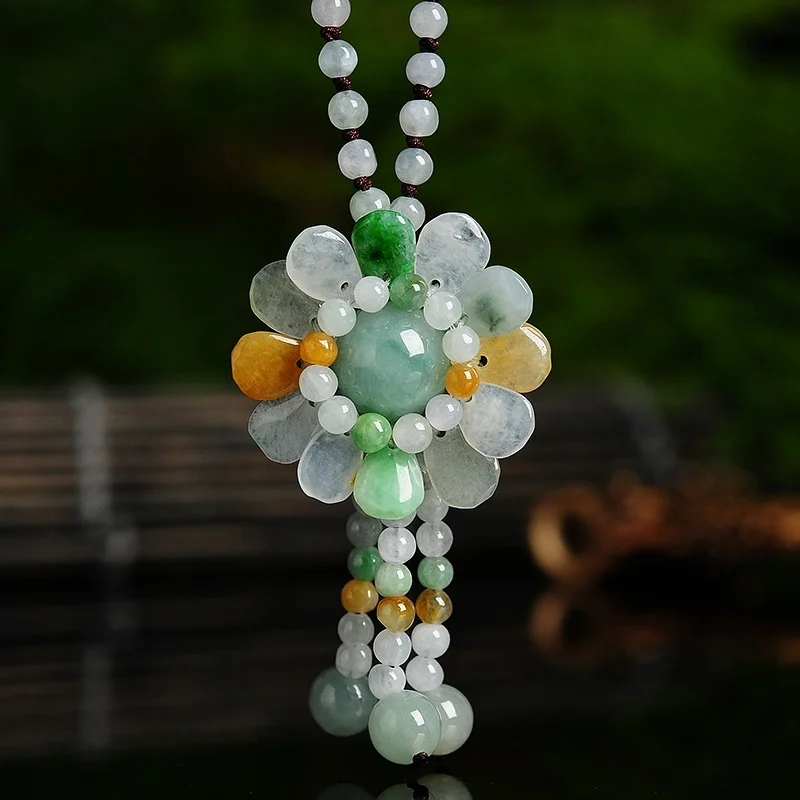 Necklaces - Certyfikowany birmański jadeit słonecznikowy wisiorek jadeit