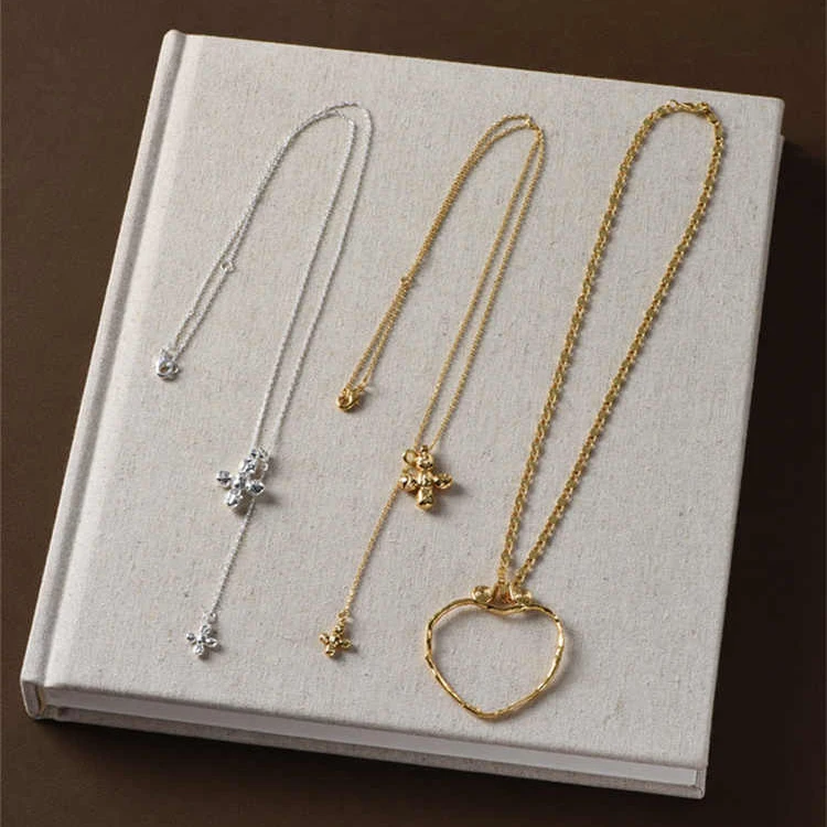 Cross Pendant Necklace Gold - Europejski Amerykański Duże Serce Podwójny Naszyjnik