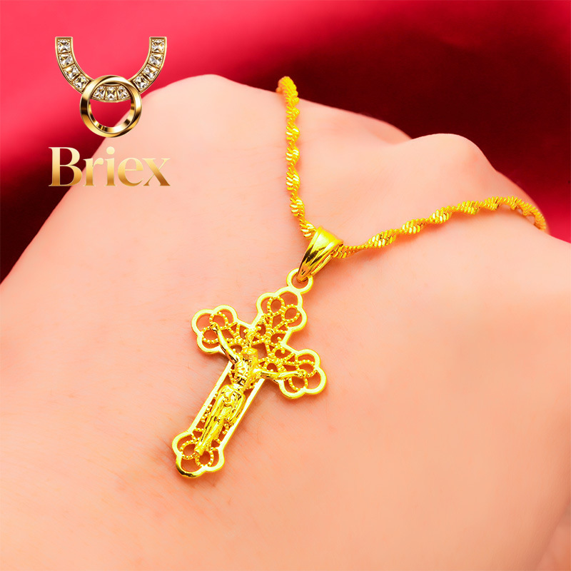 Cross Pendant Necklace Gold - Naszyjnik Briex Jewelry Ins w stylu