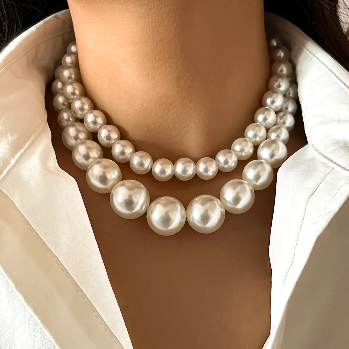 Pearl Choker Necklace Vintage - 2 sztuk/zestaw przesadzone duże sztuczna perła