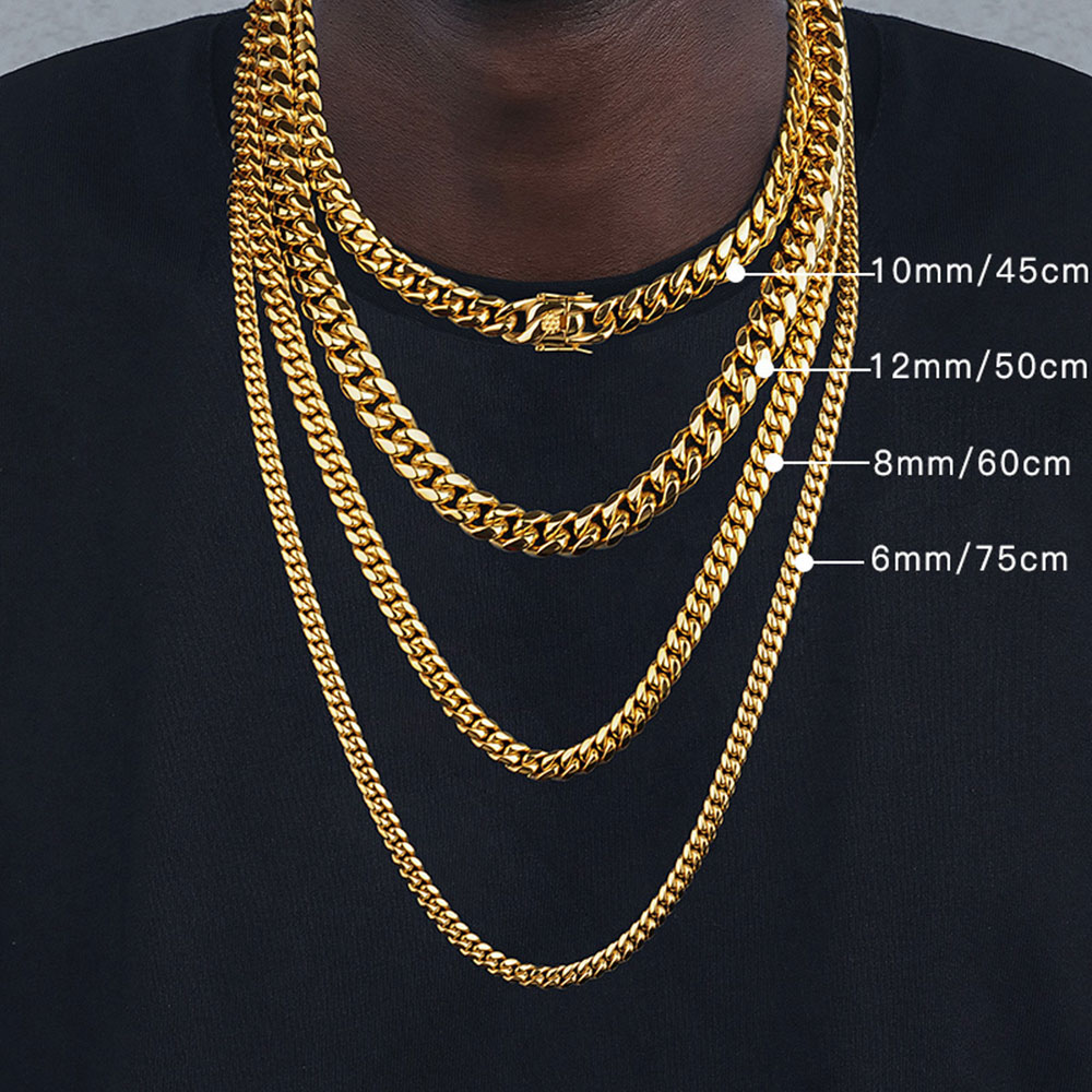 Cuban Link Chain 12Mm - 6mm/8mm/10mm/12mm Hip-Hop wysoki połysk złoty kolor
