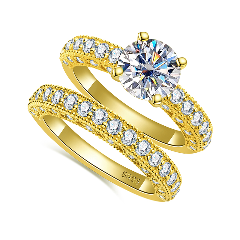 Moissanite Engagement Ring 1 Carat - Zestaw pierścionków dla kobiet, srebro próby