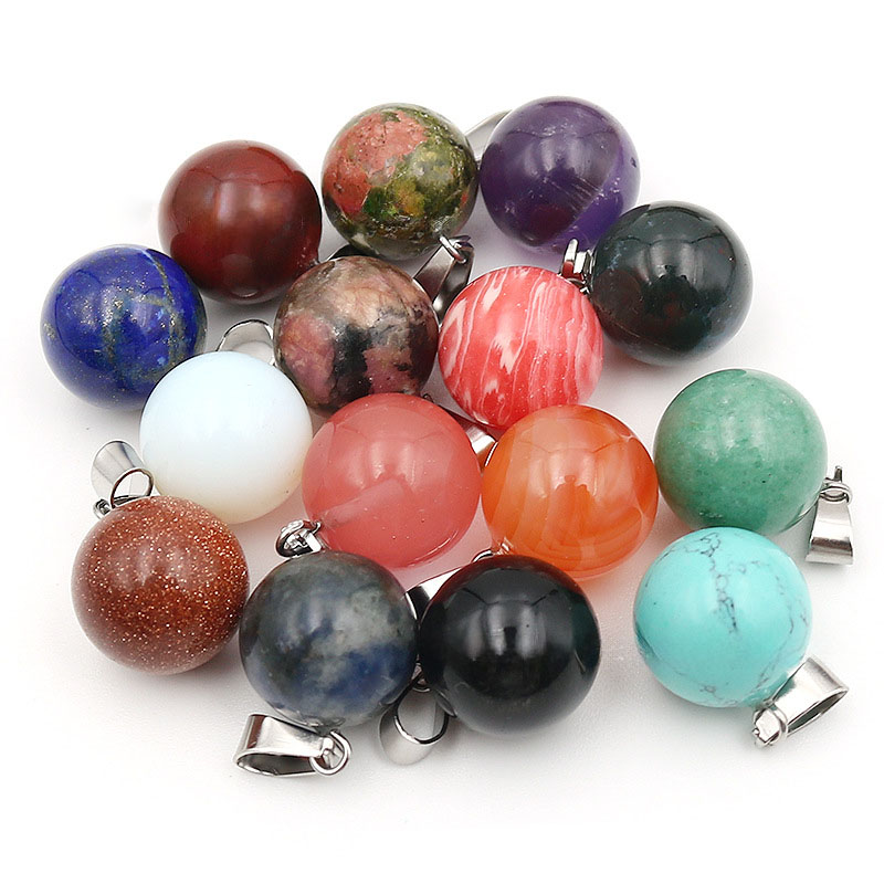 Crystal Pendant Necklace Natural Stone - 20 sztuk/worek 14mm Okrągła Zawieszka z