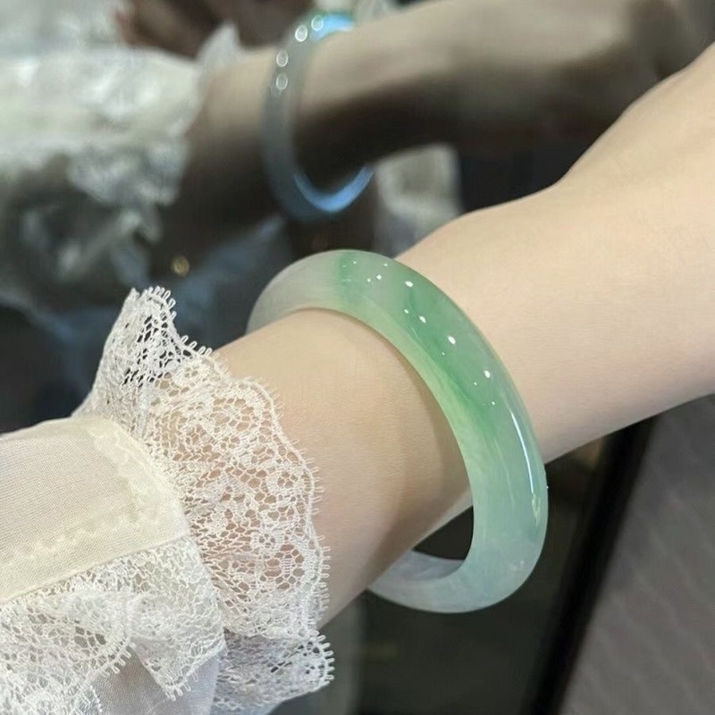 Bracelets - Naturalny jadeit z Birmy z kwiatowymi