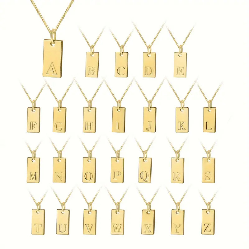 Initial Letter Necklace 18K Gold - Tiny Square 26 Inicjały Tag Wisiorek