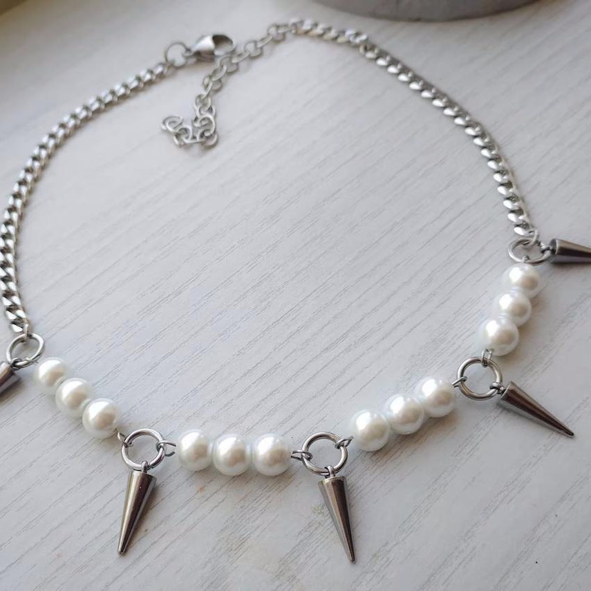Egirl naszyjnik z pereł DIY De – Goth Punk Spike Choker recenzja i cena